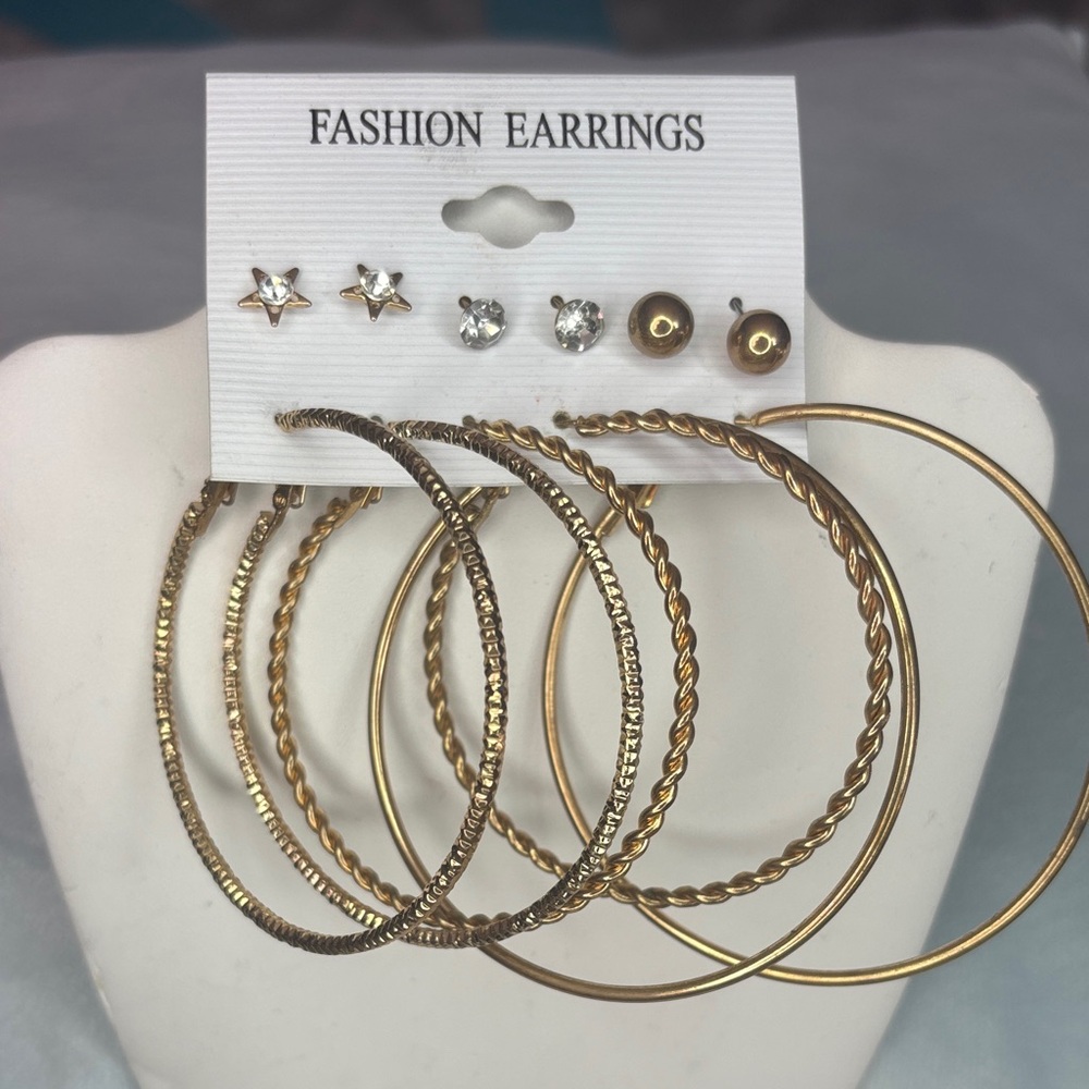 Gold Hoop and Stud Earring Set